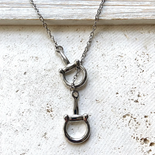 Horse Bit Necklace Equestrian Jewelry, Derby Stirrup SILVER