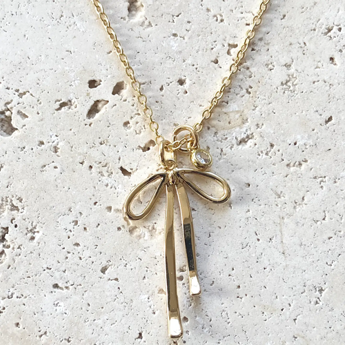 Melted Droopy Ribbon Bow Charm Necklace Trendy