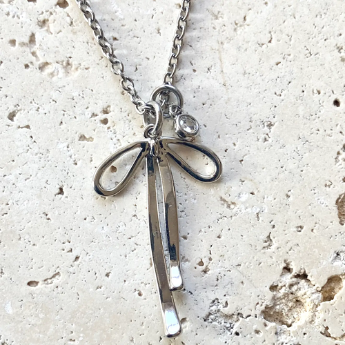 Melted Ribbon Bow Charm Necklace Jewelry Trendy Silver