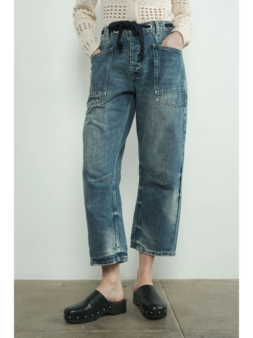 Barrel Denim Pants with Eyelet Waist