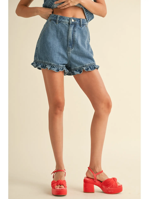 Ruffled Bottom Denim Shorts