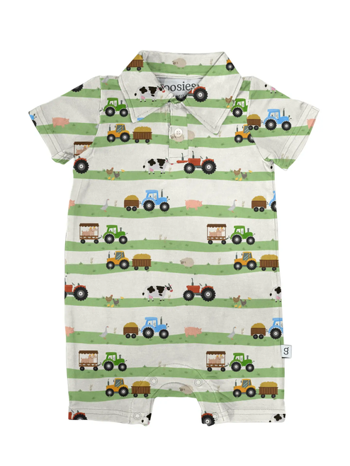 Farm Stripes - Ss Polo Romper