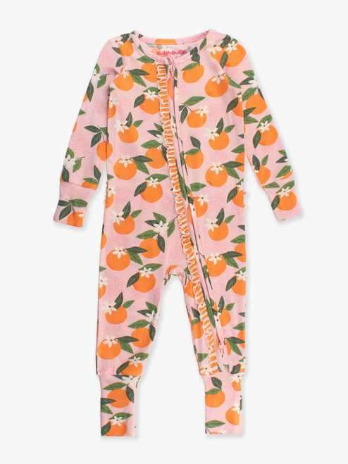 Baby Girls Orange You the Sweetest Bamboo Viscose Convertible Ruffle One Piece Pajama