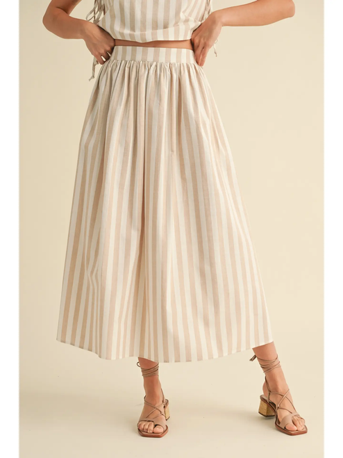 Striped Long Skirt - Beige