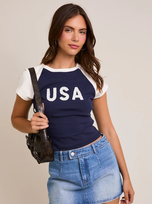 Cap Sleeve USA Baby Tee - Navy