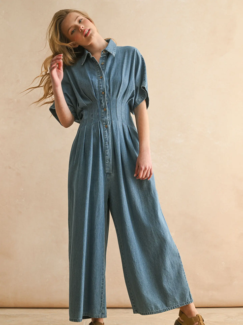 Chambray Denim Button Down Jumpsuit