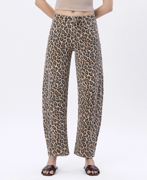 High Rise Leopard Print Barrel Jeans - LEOPARD