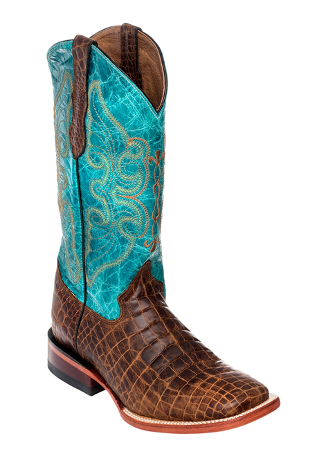 Ladies Vintage Print Belly Caiman Brown S-Toe