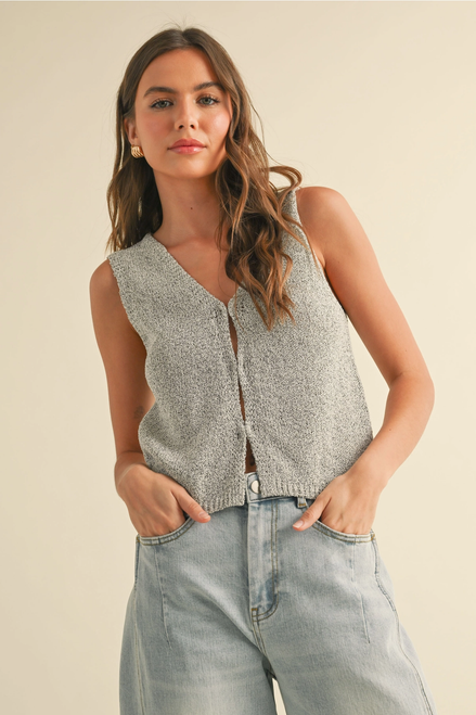 Hook & Eye Closer Vest Cardigan - Salt/Pepper