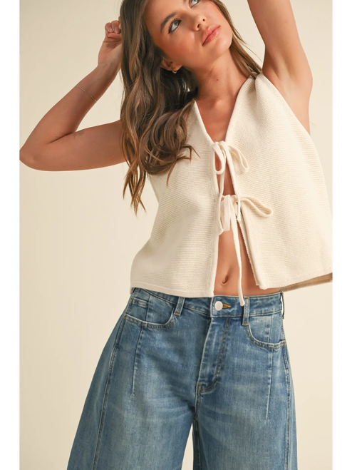 Tied Front Knitted Vest - Beige