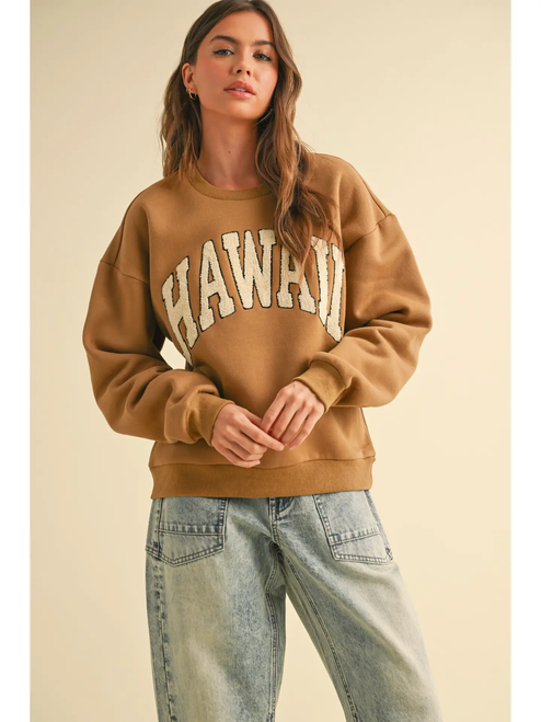 Brown Hawaii Boucle Letter Patch Sweat Shirt