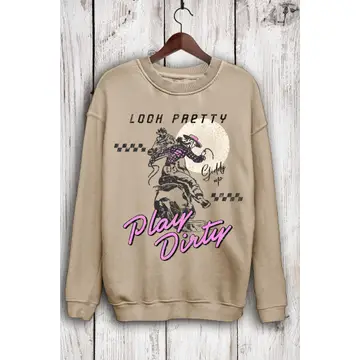 LOOK PRETTY PLAY DIRTY LONG SLEEVE SWEATSHIRT - MINERAL TAUPE