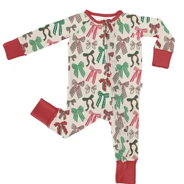 Holiday Bows - Long Sleeve Convertible Zip Pajamas