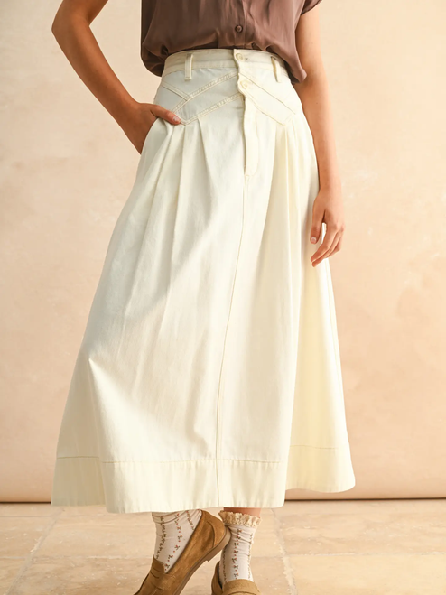 Mini Pleat Detailed Long Skirt - Cream