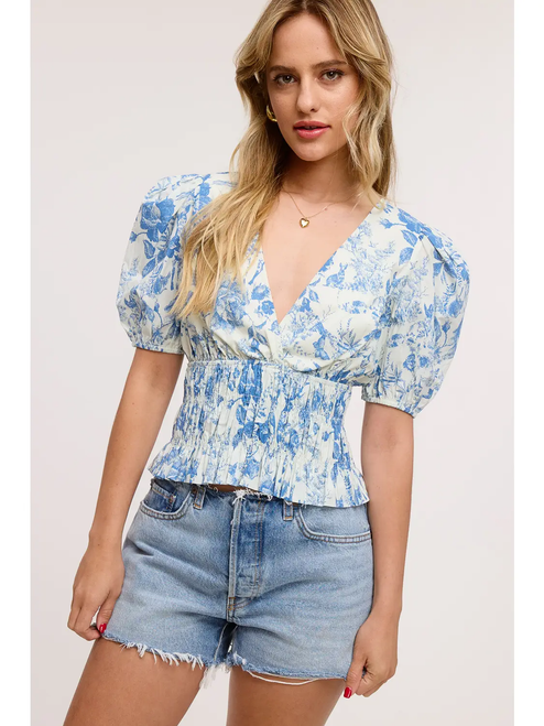 Toile Wells Puff Sleeve Blouse - BLUE