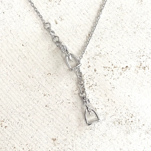 Equestrian Jewelry  Y Style Horse Bit Stirrup Necklace  - SILVER