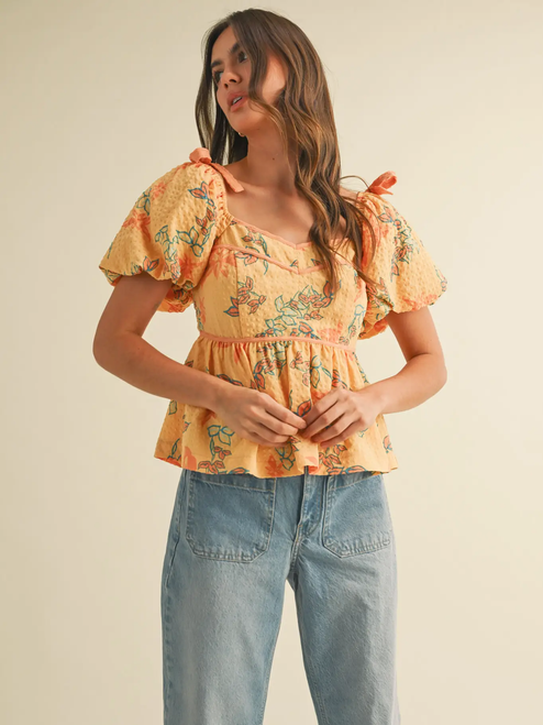 Exclusive Print Floral Peplum Waist Top - PAPAYA MULTI FLORAL