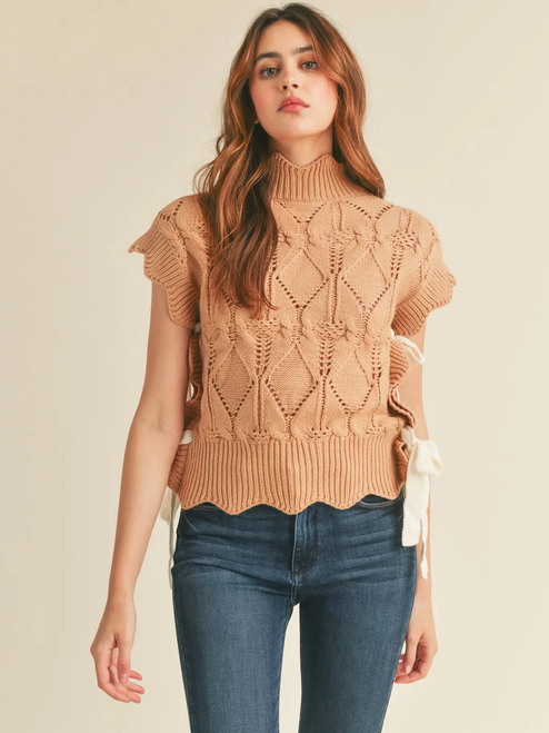 Mock Neck Cropped Sweater Vest - COOL TAUPE