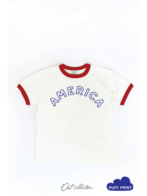 America Puff Toddler Unisex Ringer Top - RED