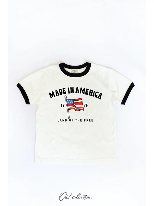 Made in America Toddler Ringer Graphic Top - BLACK