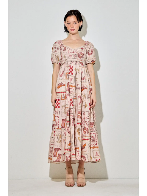 Western Square Neck Midi Dress