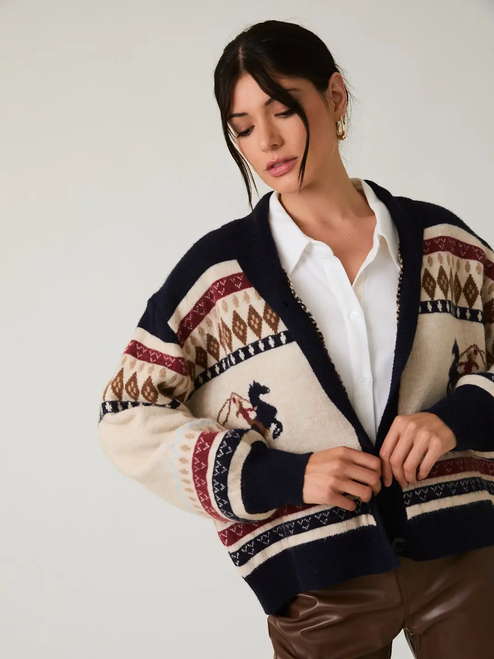 Horse Graphic Button Up Oversize Sweater Cardigan