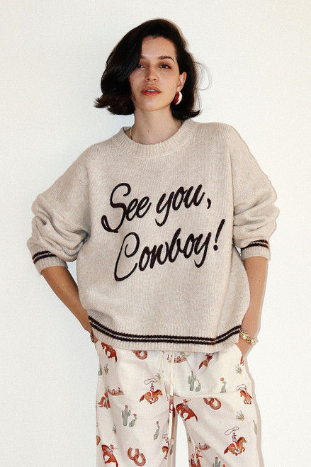 SEE YOU COWBOY PULLOVER SWEATER - OATMEAL