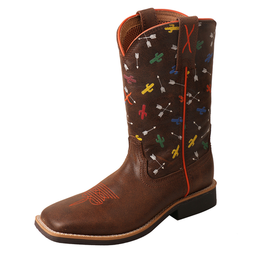 Twisted X Brown / Arrow Cactus Youth Top Hand NWS Toe YTH0011