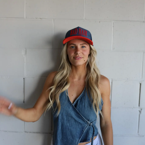RED/BLUE COURDUROY - Bad Hair Day Trucker Hat