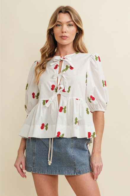 Cherry Front Tie Top