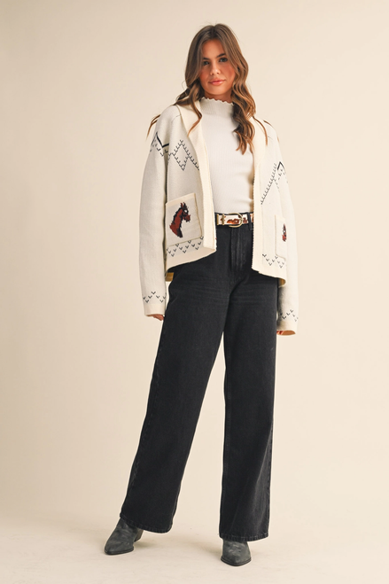 Horse Knit Sweater Cardigan - Ivory