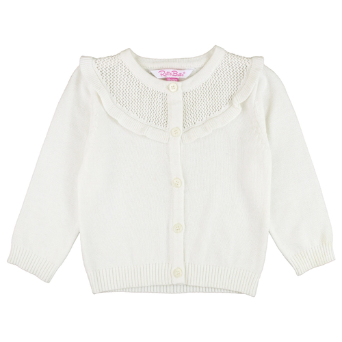 Girls Off-White Sweater Knit Ruffle Trim Cardigan - Off-White