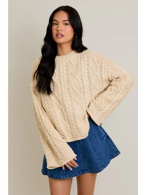 Oversized Cable Knit Sweater - Cream