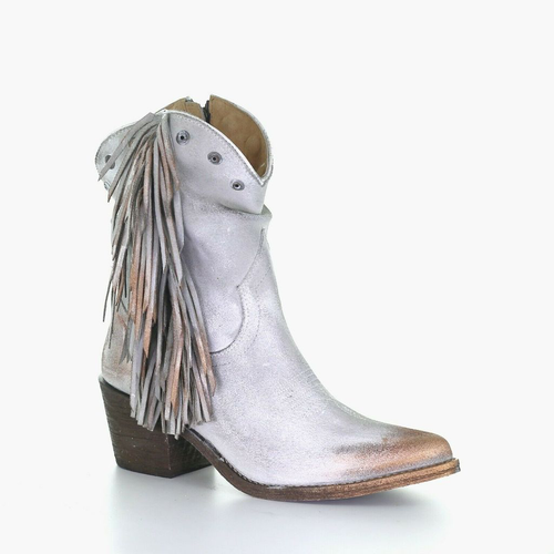 LD GREY STUDS & FRINGES ANKLE BOOT ROUND TOE Q0169