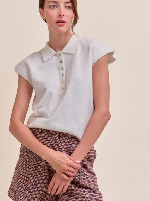 Cap Sleeve Collared Sweater Vest - IVORY