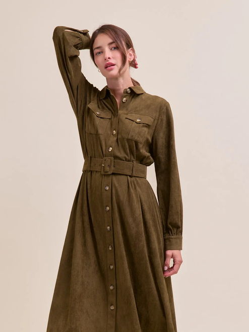 Suede Shirt Dress - ECRU