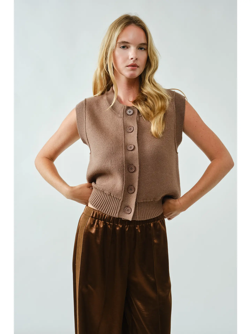 Super Soft Basic Vest Cardigan - TOFFEE