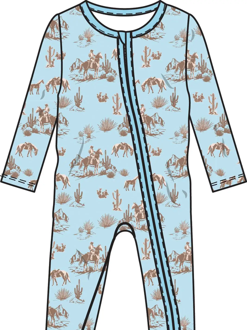 Softsnooze™ Baby Modal Blend Blue Western Trail Toile Footed One Piece Pajama