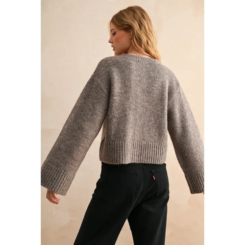 Button Front Long Sleeve Cardigan - MOCHA