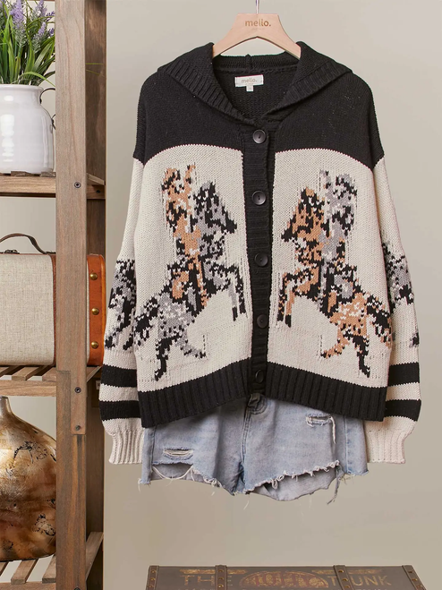 Horse Pattern Hooded Cardigan