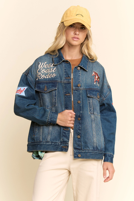 West Coast Rodeo Embroidered Denim Jacket - Dark Denim