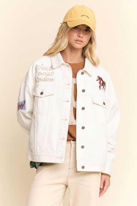 West Coast Rodeo Embroidered Denim Jacket - White Denim