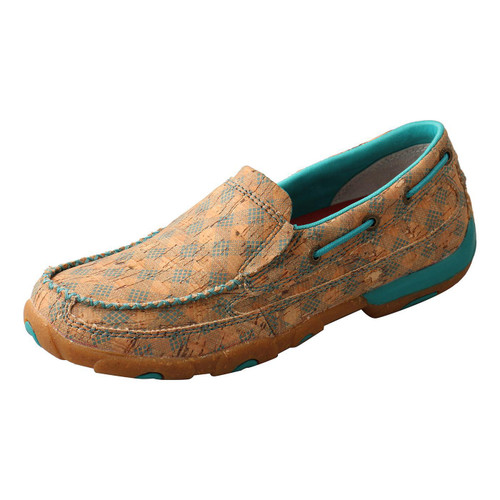 WOMENS SLIP ON DRIVING MOC - TAN/TURQUOISE WDMS022