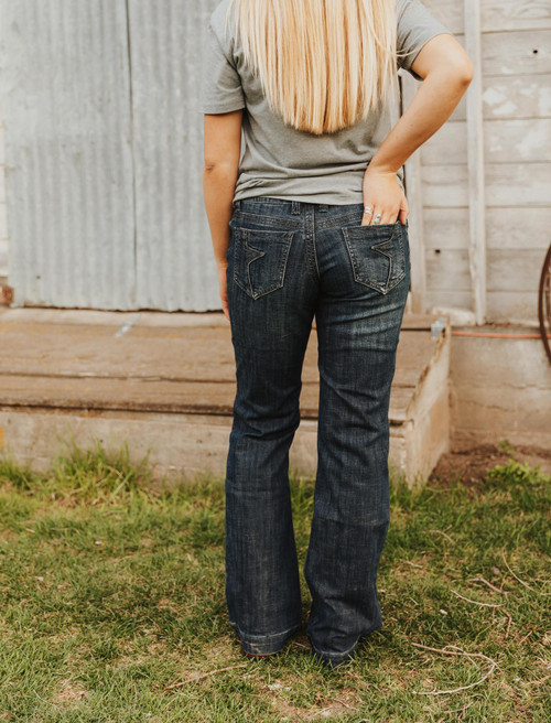 WOMENS JEAN 214 FIT TROUSER STYLE DECORATIVE PIECED BACK POCKET DETAIL11-054-0214-0321 BU