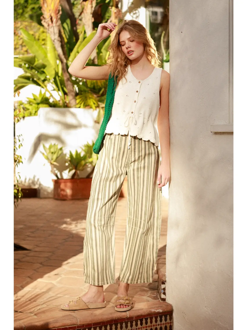 Multi Mix Stripe Printed Barrel Pants - BROWN MULTI