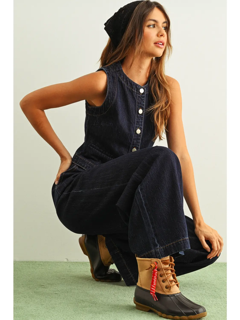 Indigo Denim Button Front Vest