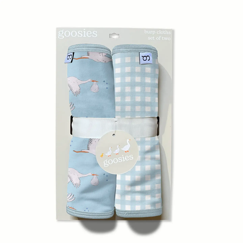 Burp Cloth Set - Blue Storks/Gingham