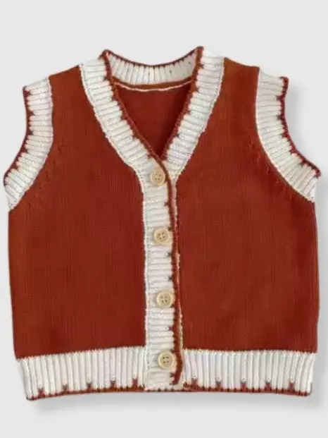100% Cotton Knit Sweater Vest - Rust