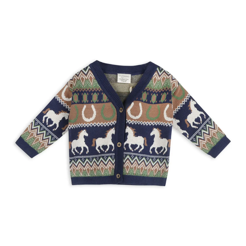 Western Jacquard Knit Baby Cardigan (Organic Cotton)