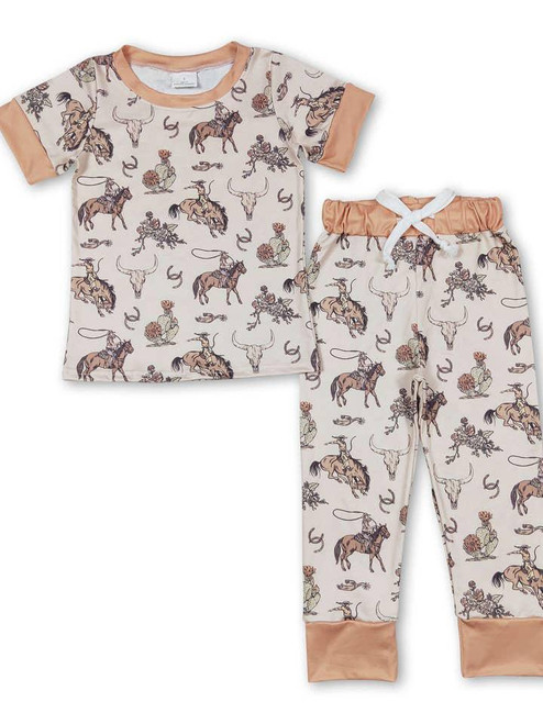 Short Sleeves Horse Rodeo Kids Boys Western Pajamas